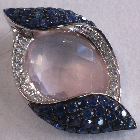 Rose Quartz, Blue Sapphire & Diamond Pendant | Crown Jewellery